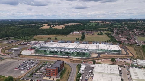 Aerial View of a Large Modern Data Center Facility During a Clear Summer Stock Footage 342077439