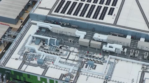 Aerial View of a Large Modern Data Center Facility During the Clear Morning Stock Footage 342077450
