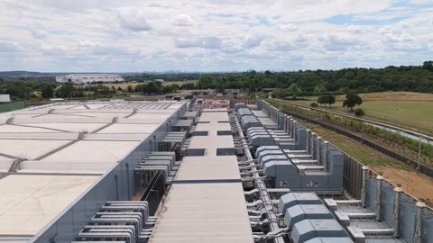 Aerial View of a Large Modern Data Center Facility During a Clear Sunny Day in Stock Footage 342077496
