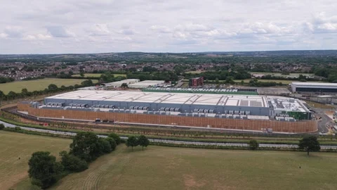 Aerial View of a Large Modern Data Center Facility During a Clear Summer Stock Footage 342077521