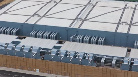 Aerial View of a Large Modern Data Center Facility During a Bright Daylight Stock Footage 342077551