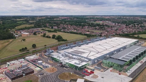 Aerial View of a Large Modern Data Center Complex During a Cloudy Day in the Stock Footage 342077799