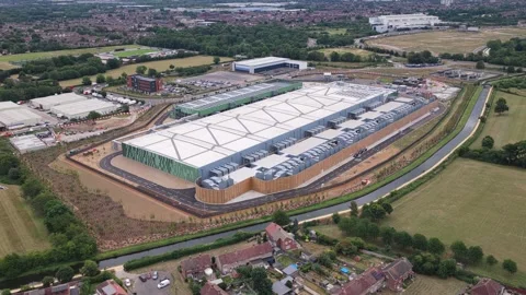 Aerial View of a Large Modern Data Center Facility During a Bright Day in Stock Footage 342077893