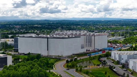 Aerial view of a large modern data center building Video stock 343326664