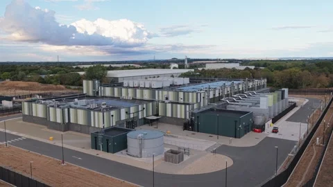 Aerial View of a Large Modern Data Center Facility During the Day Stock Footage 347778027