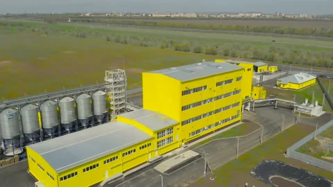 Aerial view of large modern elevators. Agro-processing and production plant for Stock Footage 133538960