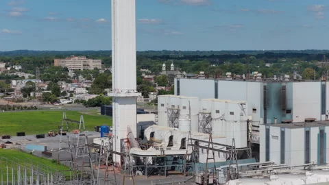 Aerial View of a Large Modern Waste to Energy Power Plant Facility Stock Footage 346383530