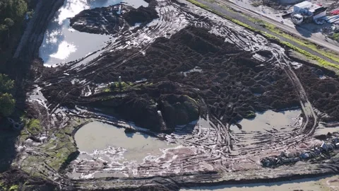 Aerial view of a large mudslide destroying a landscape Stock Footage 341264735