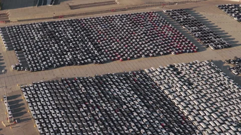 Aerial view of a large new car inventory Stock Footage 346376817