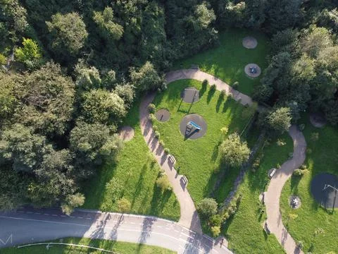 An aerial view of a large patch of some freshly cut, healthy, green grass. Stock Photos