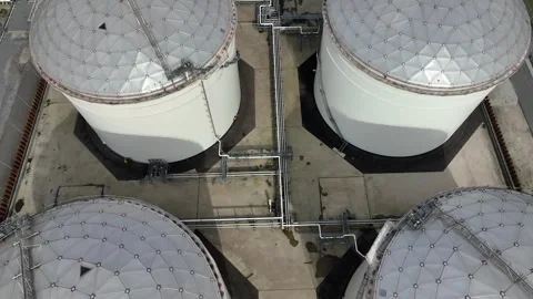 Aerial view of large petrochemical industry silos infrastructure and Oil Storage Stock Footage 291002453