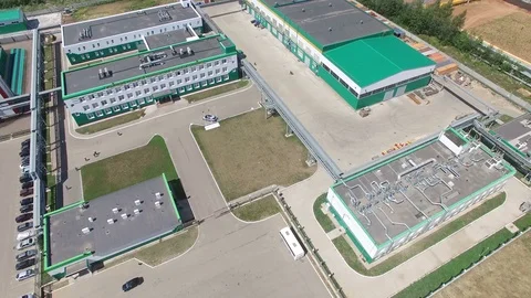Aerial View Large Plant Territory with Workshop Buildings Stock Footage