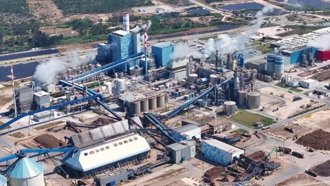 Aerial view of a large pulp and paper mill industry Stock Footage 340311488