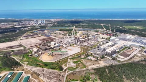 Aerial view of a large pulp mill and cellulose production plant Stock Footage 340311586