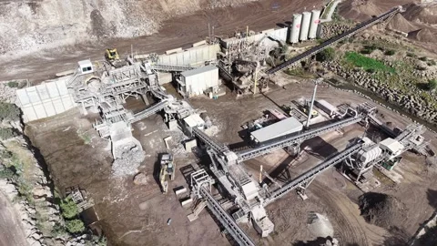 Aerial view of a large quarry processing plant Stock Footage 341918909