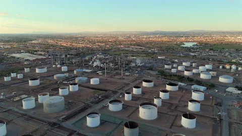 Aerial View of Large Refinery and Fuel Storage Tank Farm in El Paso Texas Stock Footage 334950732