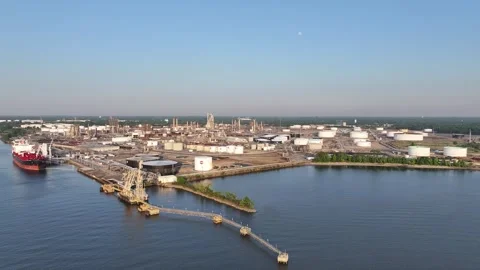 Aerial View of a Large Refinery On the Delaware River Stock Footage 252053967