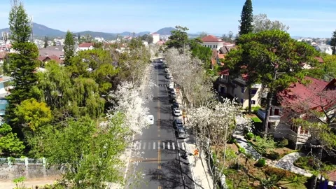 Aerial view of A large road in Da Lat city, Vietnam Stock Footage 144181262