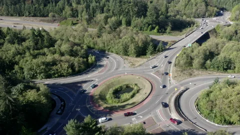 Aerial View of Large Roundabouts Across Highway Stock Footage 149716855