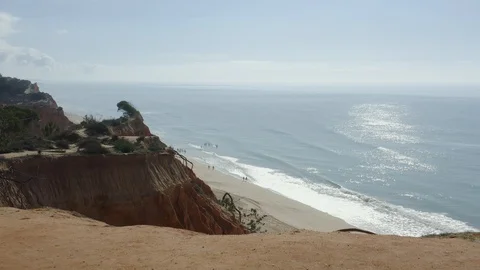 Aerial View Of Large Sandy Beach With A Cliff In Portugal Stock Footage 128832911
