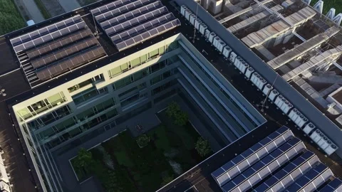 Aerial view of a large scale AI cloud data center and technology campus Stock Footage 347528873