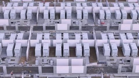 Aerial view of Large Scale BESS Construction Site Stock Footage 340779398
