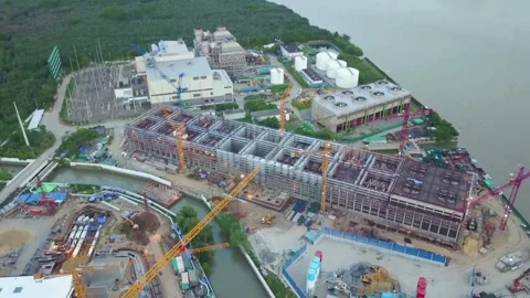 Aerial View of Large-Scale Construction Project Near Water Video stock 310990827