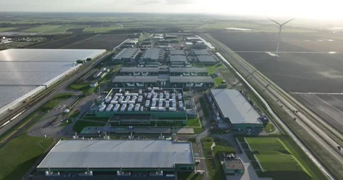 Aerial view on large scale data center in The Netherlands. Stock Footage 242615143
