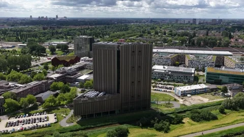 Aerial view of large scale data center tower building Stock Footage 340962220