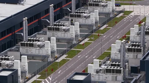 Aerial view of large scale data center tower building Stock Footage 340962307