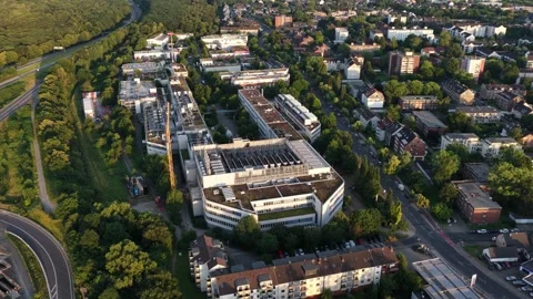 Aerial view of large scale data center in Dusseldorf Germany Stock Footage 340962364