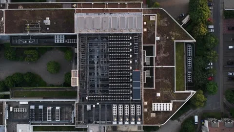 Aerial view of large scale data center in Dusseldorf Germany Stock Footage 340962374
