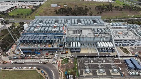 Aerial view large scale data center infrastructure construction Stock Photos