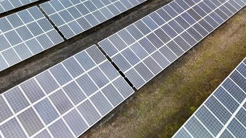 Aerial View of Large-Scale Solar Panel Farm Stock Footage 327983769