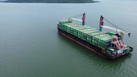 Aerial view of a large ship carrying containers in the Kalimantan sea, ship.. Stock Footage 265737190
