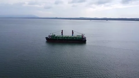 Aerial view of a large ship carrying containers in the Kalimantan sea, deli.. Stock Footage 265740014