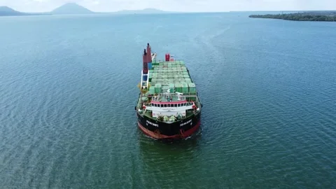 Aerial view of a large ship carrying containers in the Kalimantan sea, ship.. Stock Footage 265741044
