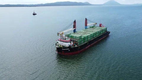Aerial view of a large ship carrying containers in the Kalimantan sea, ship.. Stock Footage 265741258