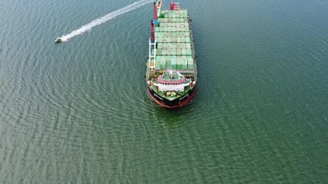Aerial view of a large ship carrying containers in the Kalimantan sea, deli.. Stock Footage 265743600
