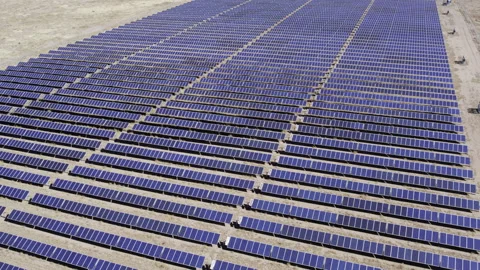 Aerial View of a Large Solar Array in the Desert in HLG HDR Stock Footage 164875508