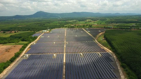Aerial view of the large solar farm. Alternative energy from nature Video stock 117996782