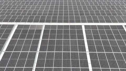 Aerial view of large solar fields Stock Footage 294722725
