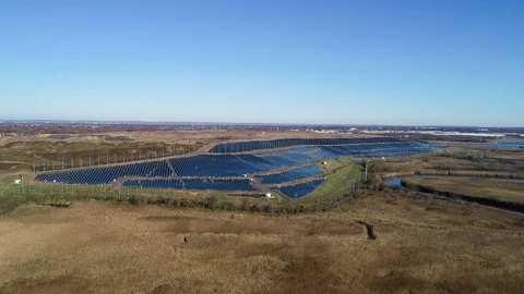 Aerial view of large solar panel farm Stock Footage 98164572