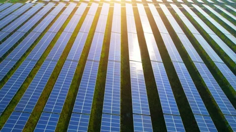 Aerial view of a large solar panel during sunrise Stock Footage 219527994