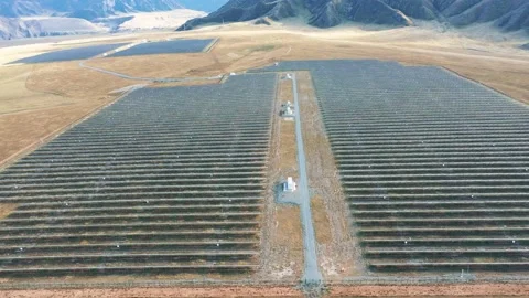 Aerial View Of A Large Solar Panel Power Plant Stock Footage 219678548