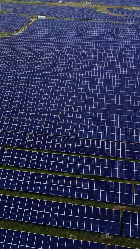 Aerial View Of Large Solar Panel Farm Generating Renewable Energy Video stock 343918039