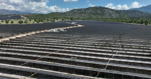 Aerial view of large solar power plant generating renewable energy Stock Footage 324505986