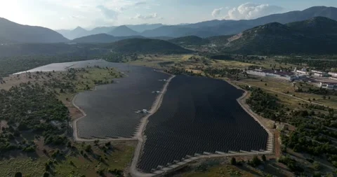 Aerial view of large solar power plant generating renewable energy Stock Footage 324508580