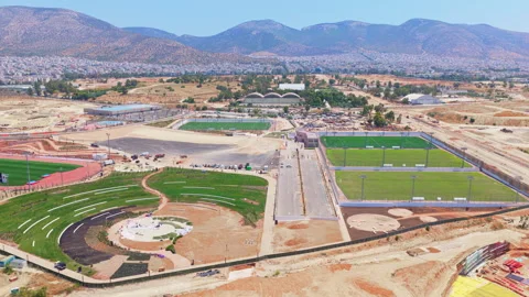 Aerial view of a large sports complex under construction Stock Footage 341105831