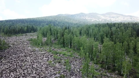 Aerial view of the large stone river - an impressive natural formation. Stock Footage 148630813